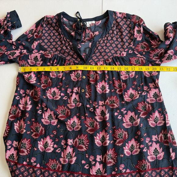 Dr2 Top Blouse Women Large Blue Pink Floral Boho Peasant Prairie Cottagecore - Picture 4 of 11